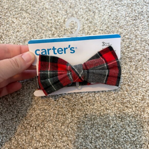Carter's Boys Bow Tie NEW Christmas Plaid Red Grey - Picture 1 of 5